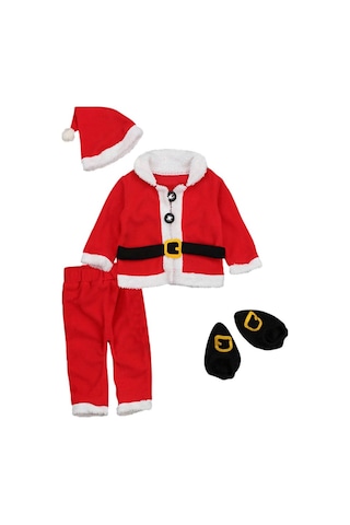 Suntek Bebek Erkek Kız Noel Baba Kostüm Seti 4 Adet Kırmızı