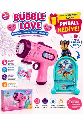 Köpük Tabancası Bubble Gun Işıklı Otomatik Baloncuk Oyuncağı + Hediye Pinball Oyunu Nhn84paw+pembeko Çok Renkli