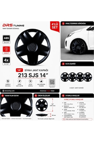 Chery Uyumlu 14 Inc Kırılmaz Parlak Siyah Jant Kapağı 1 Takım 4 Adet No:213