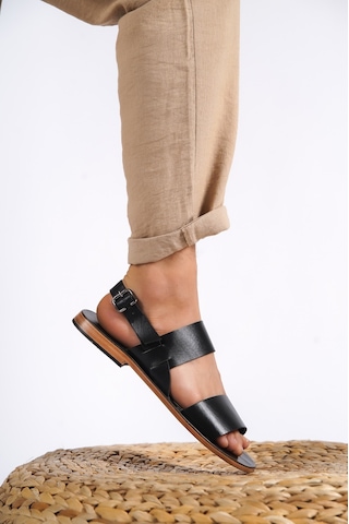 Sur Sandalet El Yapımı Kösele Erkek Deri Bodrum Sandalet Siyah