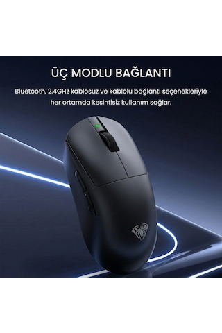 Aula V9 Pro 26000 Dpı Paw3395 Sensör 8000hz Tri-mode Kablosuz Oyuncu Mouse Rgb Omron Switch Lightweight E-spor Gaming Mouse Siyah