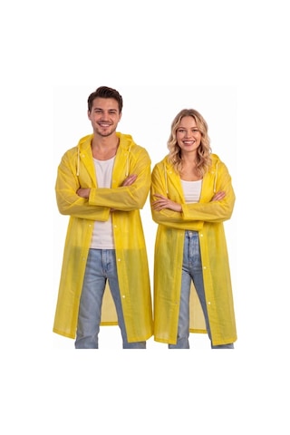Miço Kids Unisex Şeffaf Yağmurluk Çıtçıtlı Kapüşonlu Uzun Sarı