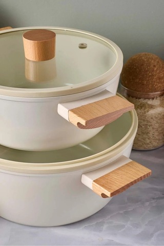 Cookwood Beige 9 Parça Tencere Tava Seti Indüksiyon Tabanlı Ahşap Saplı 18081 Bej