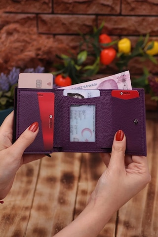 Ozka Leather Collection Telefon Bölmeli Uzun Cüzdan Ve Otomatik Mekanizmalı Kartlık Cüzdan Sevgili Paketi Mürdüm