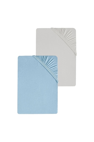 2 Adet Düz Pamuklu Tek Kişilik 120 X 200 Cm Lastikli Penye Çarşaf-açıkgri-mavi