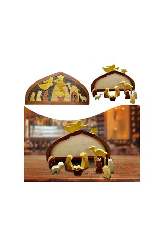 Fortunelane Ahşap İsa Doğuşu Puzzle Dekorasyon, Ev Dekoru Ve Zeka Oyunu, 20x9cm