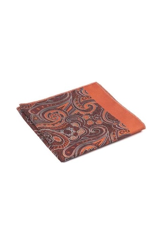 Brianze Kiremit Beyaz Şal Motif Desen Kravat Mendil Set Kiremit - Beyaz