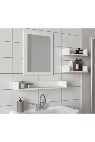 Dekorister Simon Banyo Üst Dolabı Aynalı Etajer Beyaz