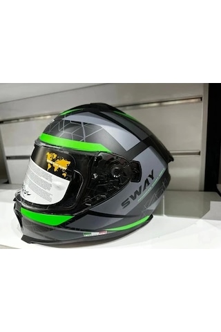 Sway Sw-865 Motosiklet Kaskı Yeşil Gri Siyah
