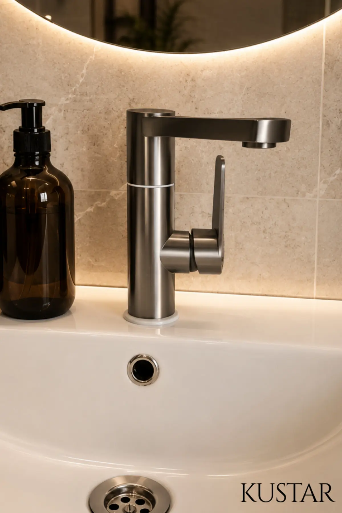 Modern Tek Kollu İnox Lavabo Bataryası Banyo Musluğu Aç-kapa Döner Boru Sıcak Soğuk Inox