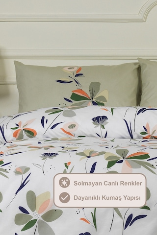 Elart Mary Nevresim Takımı Çift Kişilik %100 Pamuk Ranforce Lastikli Çarşaf 200x220 Cm Yeşil Yeşil