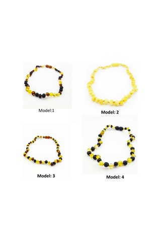 Saatcaddesi Pigado Gerçek Sarı Damla Kehribar Bebek Diş Kolyesi Altın