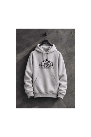 North Whiskers Kamp Çadırı Ve Dağ Baskılı Unisex Hoodie Outdoor Kapüşonlu Sweatshirt Gri - 931372425 Gri - 931372425 Gri