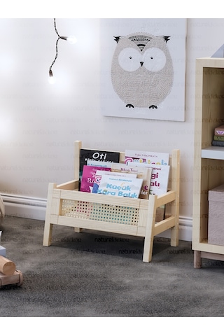 Baby Shark Hazeranlı Masif Ahşap Montessori Bank Kitaplık Ve Hazeran Dergilik Ahşap
