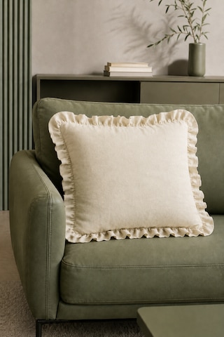 Fırfırlı Düz Krem Dekoratif Kırlent Kılıfı %100 Pamuk Fermuarlı 45x45 Cm Bej