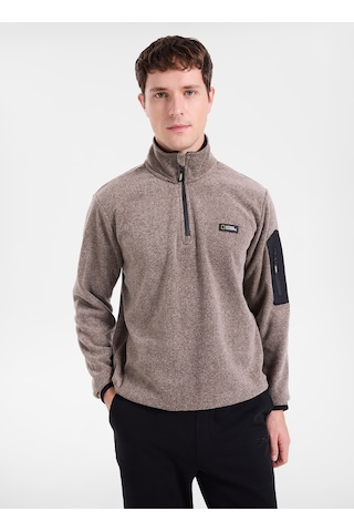 National Geographic N6wm-swt4333 Kahve Melanj Erkek Dik Yaka Relaxed Polar Sweatshirt Kahverengi Melanj
