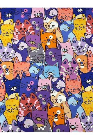 Cat Kedi Desenli Kumaş Kırlentlik Döşemelik Kumaş Dijital Baskı