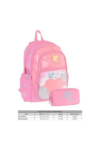 Kaukko Kids Kız Çocuk Okul Çantası Ve Üç Bölmeli Kalemlik Seti Pembe - Pullu Bulut - L5218+l8218 Pembe