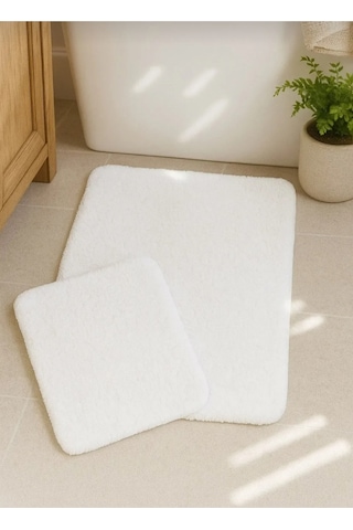 Buççin Online Mağaza Yumuşak Yıkanılabilir Kaymaz Taban 2'li Set Beyaz Paspas 40x60cm Ve 60x100cm Pamuk Polyester Beyaz Çok Renkli