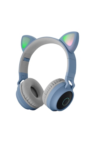Teltree Kedi Kulaklı Işıklı Kulaklık - Bluetooth 5.3, 400mah Pil, Çoklu Mod Bt/tf Kart/fm/3.5mm , Genişletilebilir Ve Katlanabilir, Mavi Gri