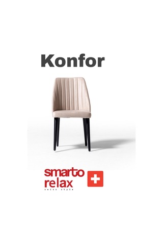 Smarto Relax Konfor 2'li Yemek Masası Sandalye Seti - Siyah Metal Ayaklı, Krem Kumaş Bej & Beyaz