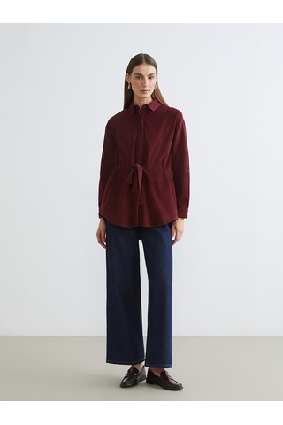 Lcwaıkıkı Classic Bordo Beli Kuşaklı Kadın Kadife Gömlek Tunik