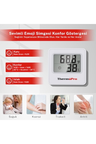 Thermopro Tp157w İç Mekan Sera, Dolap, Bebek Odası Hassas Sıcaklık Ve Nem Ölçer Mini Termometre