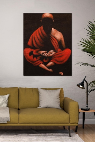 Meditasyon Halindeki Buda Kırmızı Ve Altın Tonlarda Tuval Tablo-126