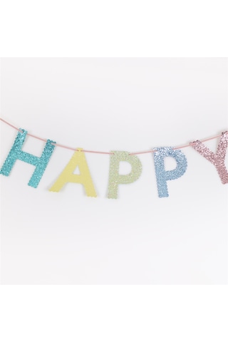Meri Meri - Mixed Glitter Fabric Happy Birthday Garland - Karışık Simli Kumaş Mutlu Yıllar Asılan Süsü