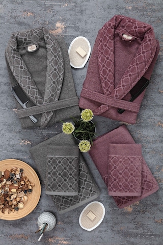 Güvenal Hayal 12 Parça Kutulu Jakarlı Bornoz Takımı Bornoz Havlu & Havlu Seti Banyo Çeyiz Seti 8 Çok Renkli