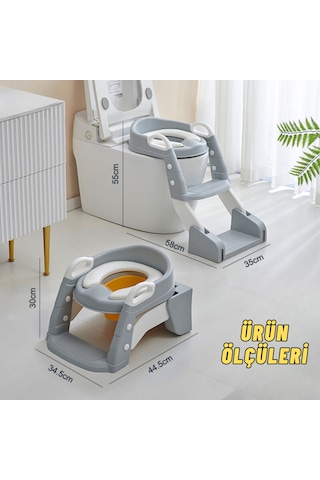 Çocuk Tuvalet Eğitimi Katlanır Klozet Adaptörü ve Lazımlık Gri