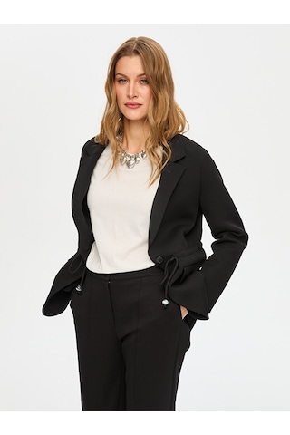 Faik Sönmez Beli Tünelli Astarsız Örme Blazer Ceket S26ckt007 Us26ckt00710 Siyah