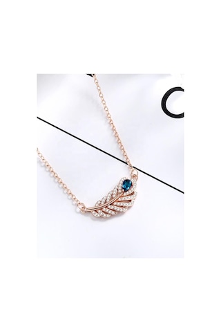 Brezza Lusso Jewelry Aquamarin Taşı Lusso Yaprak Model Rose Diamond Kadın Gümüş Kolye 45 CM 45 CM