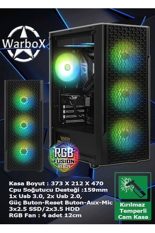 Warbox Kadomi i5-6500 16 GB 256 GB SSD 250 GB HDD 4 GB R7240 20" W10P Masaüstü Oyuncu Bilgisayarı