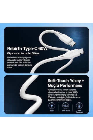 Proove Rebirth Type-c To Type-c 60w Hızlı Şarj Ve Veri Kablosu 1m Telefon Ve Tablet Uyumlu Proove Rebirth Type-c To Type-c 60w Hızlı Şarj Ve Veri Kablosu 1m Telefon Ve Tablet Uyumlu