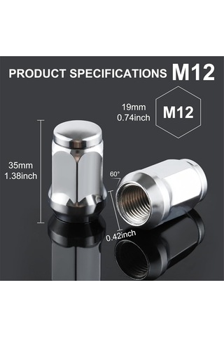Nayomiglow M12x1.5 Tekerlek Somunları, Tek Parça Tasarım Çıkıntı Acorn Krom Tekerlek Somunları Diğer