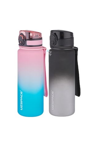 Uzspace 2'li Tritan Matara Seti 500 Ml Çift Renk Softtouch Ff Collection Tritan Su Matarası Pembe Yeşil - Siyah Beyaz
