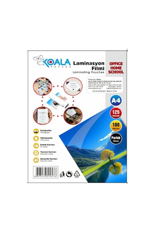 A4 Laminasyon Filmi 125 Micron 100 Adet Parlak Kaplama Malzemesi Tam Koruyucu