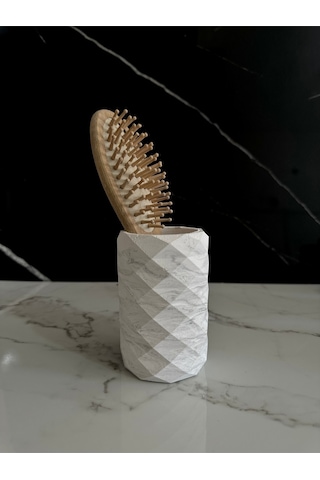 Dekoratif Beton Diş Fırçalık El Yapımı Banyo Aksesuarı Masaüstü Kalem Kutusu Beyaz