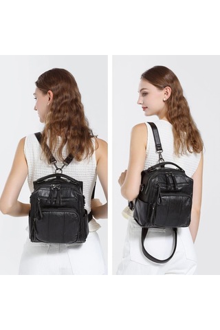 Yıkama Deri Sırt Askılı Kadın Çantası 21k Barcelona 1915 Siyah