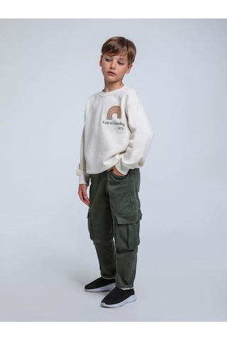 Jack Lions Erkek Çocuk Keep On Yazılı İnce Şardonlu 3 İplik Sweatshirt-14267 Krem