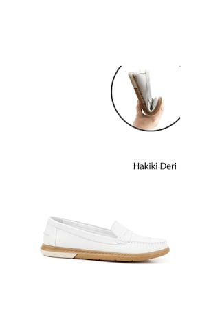 Gönderi(R) Gönderi R Beyaz Rok Hakiki Deri Comfort Loafer Beyaz