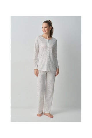 Suwen Amara Gömlek Yaka Pijama Takımı Wsh10510049338 Ekru
