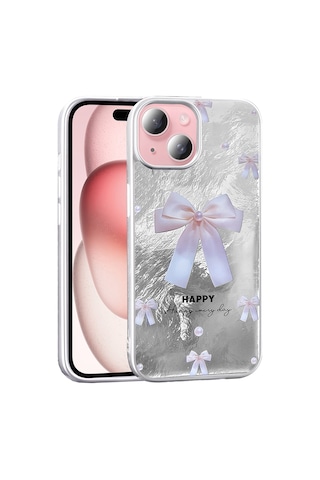 Apple Uyumlu iPhone 14 Kılıf Desenli Zore Mep Kapak İncili Fiyonk