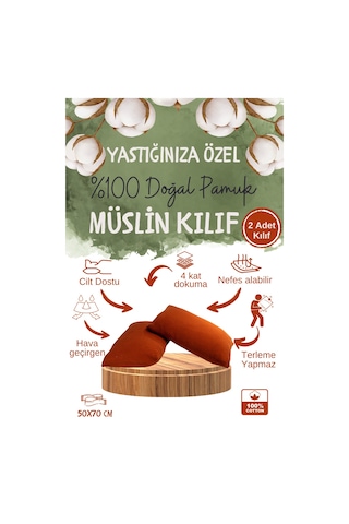 Kiremit 4 Katlı Müslin Yastık Kılıfı 50x70cm 2adet