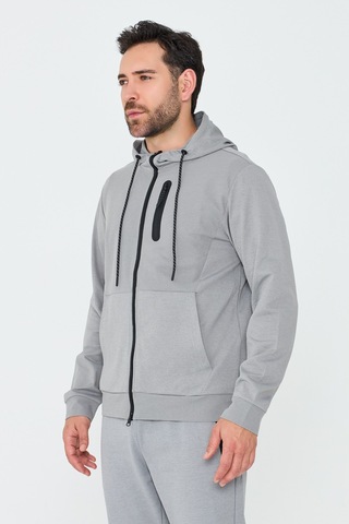 White Stone Gri Kapüşonlı Fermuarlı Erkek Sweatshirt Grey