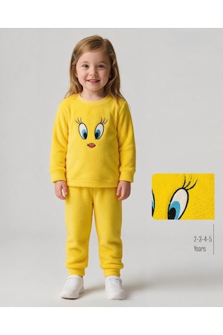 Umutgiyim Kız Çocuk Peluş Tweety Desenli 2 Parça Pijama Takımı Sarı
