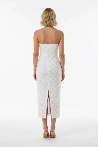 Benerly Kadın Straplez Kolsuz Çiçekli Payet Dokuma Maxi Elbise Bodycon Ke Beyaz