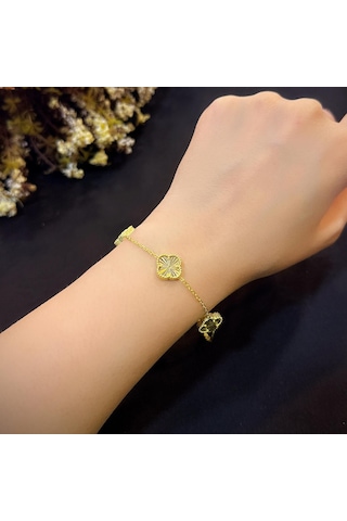 Stela Gold Renkli Yonca Gümüş Bileklik