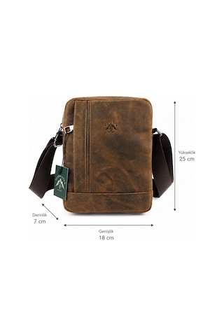 Alphaclub Bag Erkek Crazy Bej Hakiki Deri Postacı El Ve Omuz Çantası Orta Boy Model 002